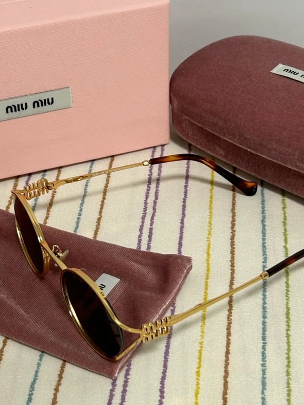 Miu Miu Oval Gold Frame Sunglasses - Picture 4 of 7